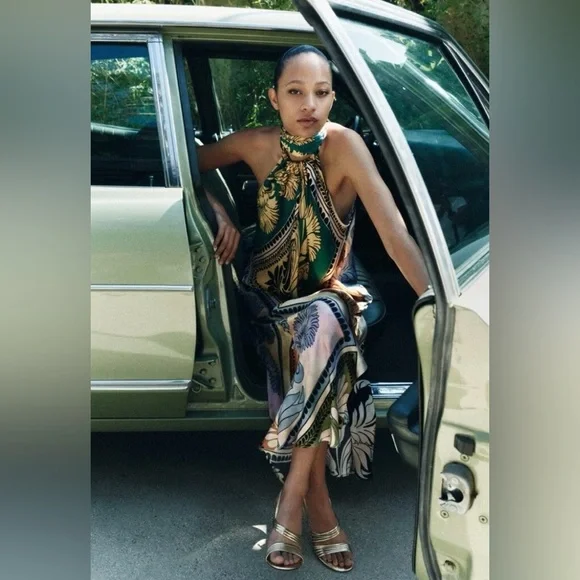 ZARA NWT Multicolor Halter Maxi Dress • L - Picture 6 of 11